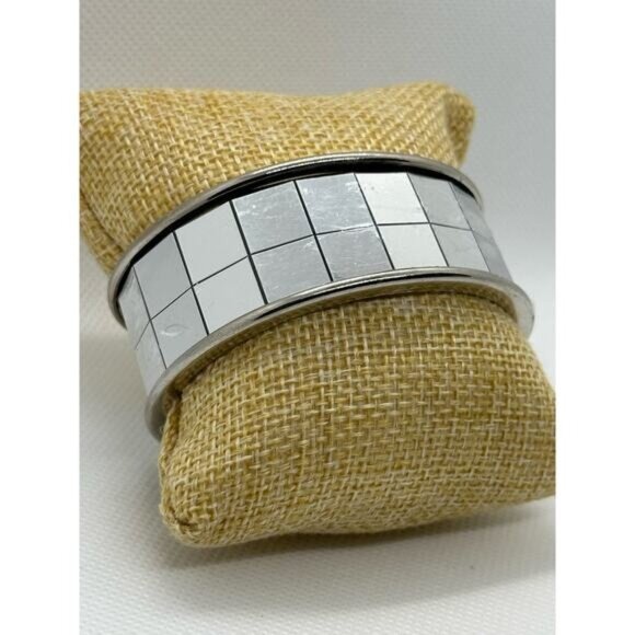 Silver-Tone Mosaic Pattern Cuff Bracelet Jewelry - Picture 1 of 6